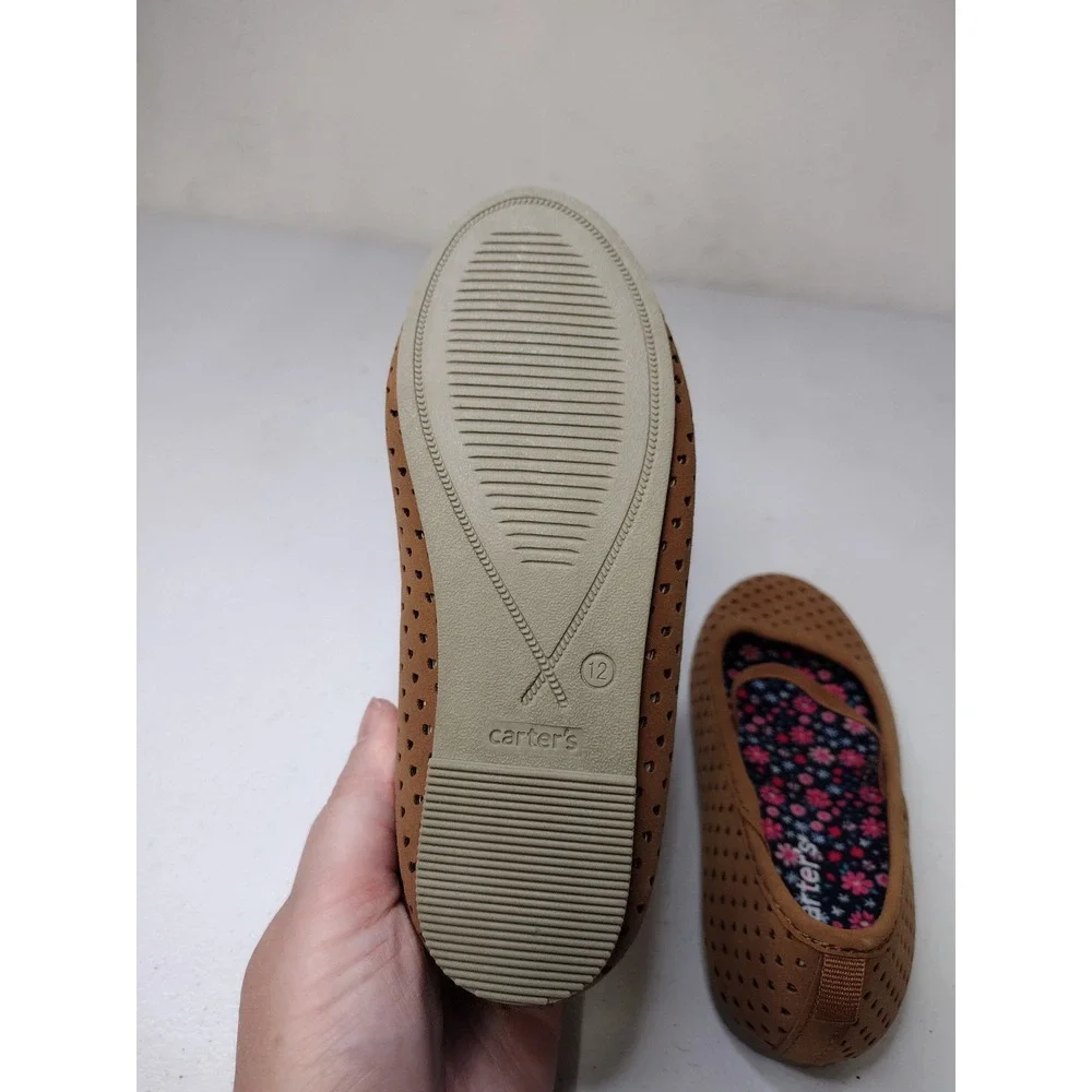 Carters Girls Tan Brown Perforated Heart Mary Jane Ballet Flats Size 12 Kids
